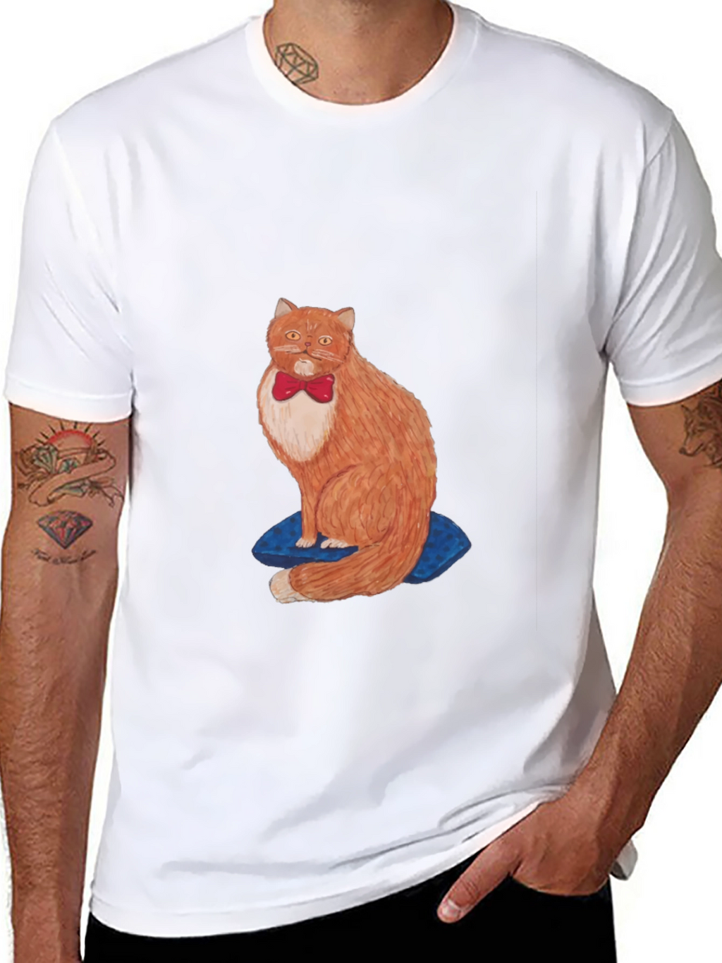Cat with Bowtie Black T-Shirt