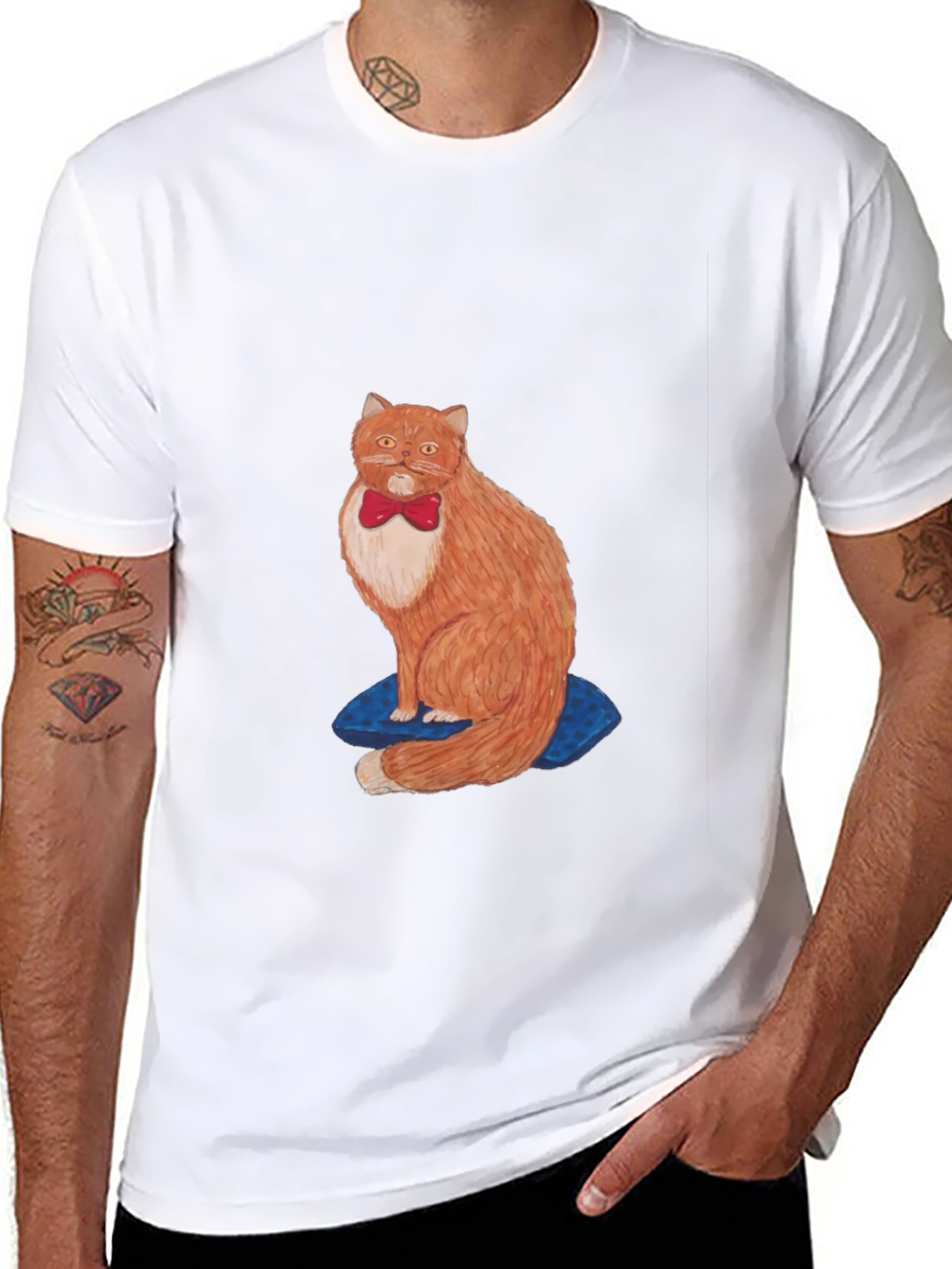 Cat with Bowtie Black T-Shirt
