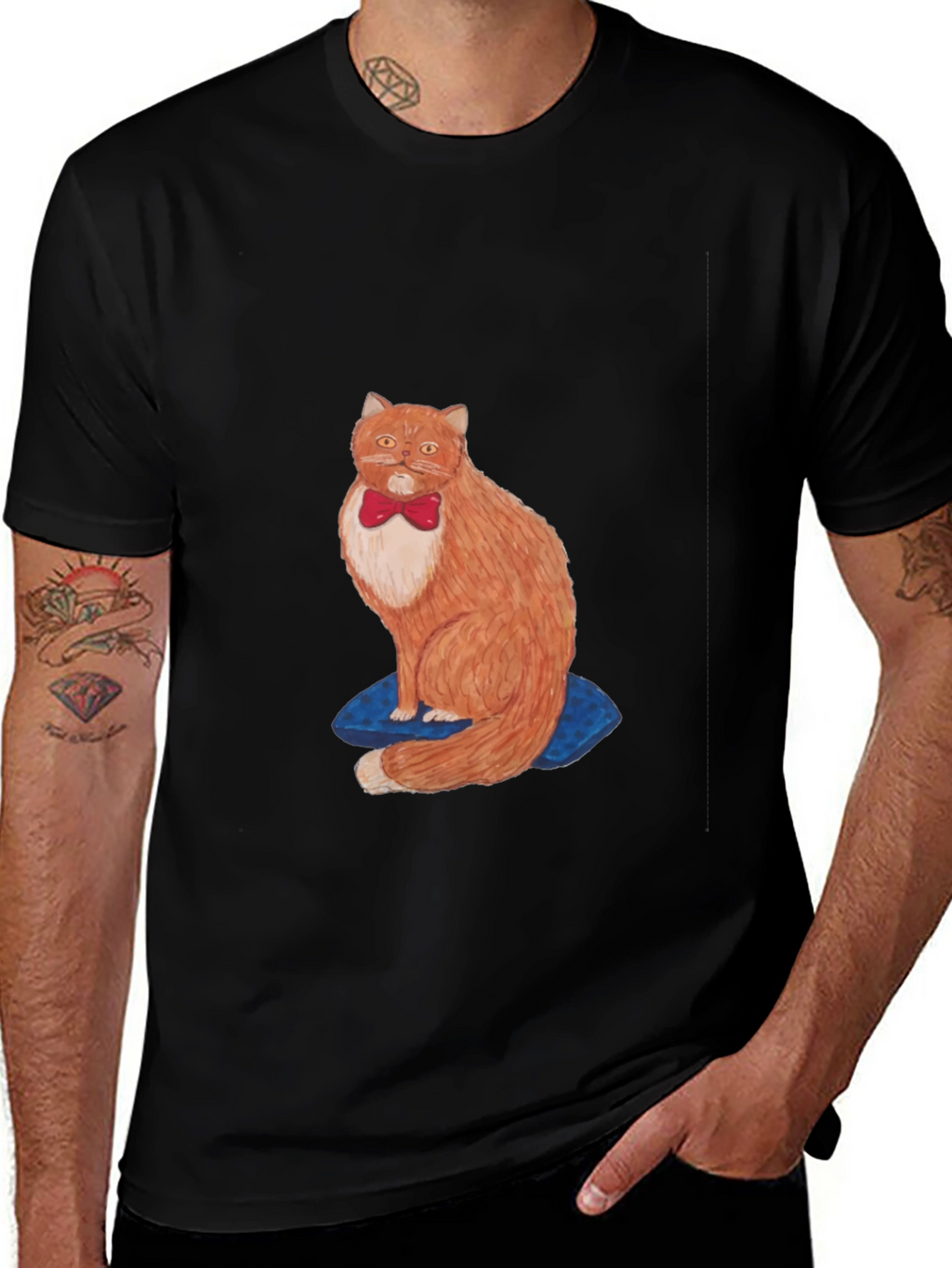Cat with Bowtie Black T-Shirt