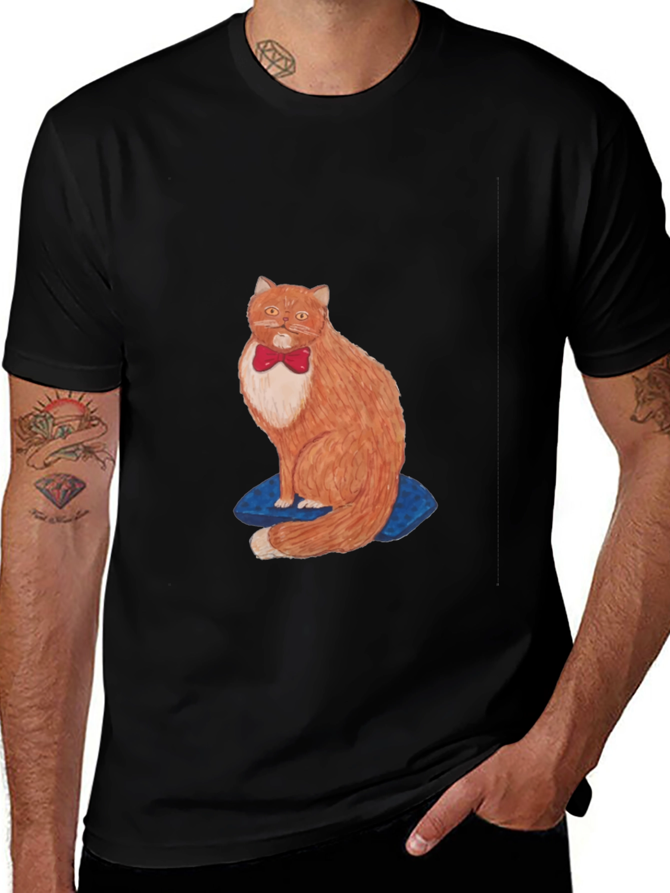 Cat with Bowtie Black T-Shirt