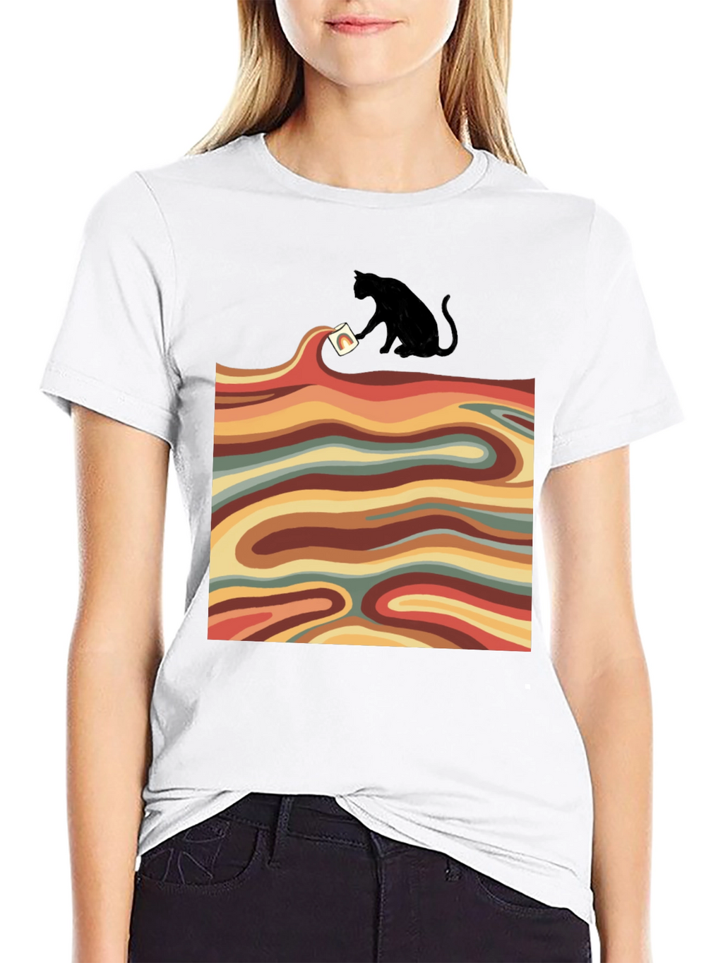 Retro Cat T-Shirt - Wavy Design