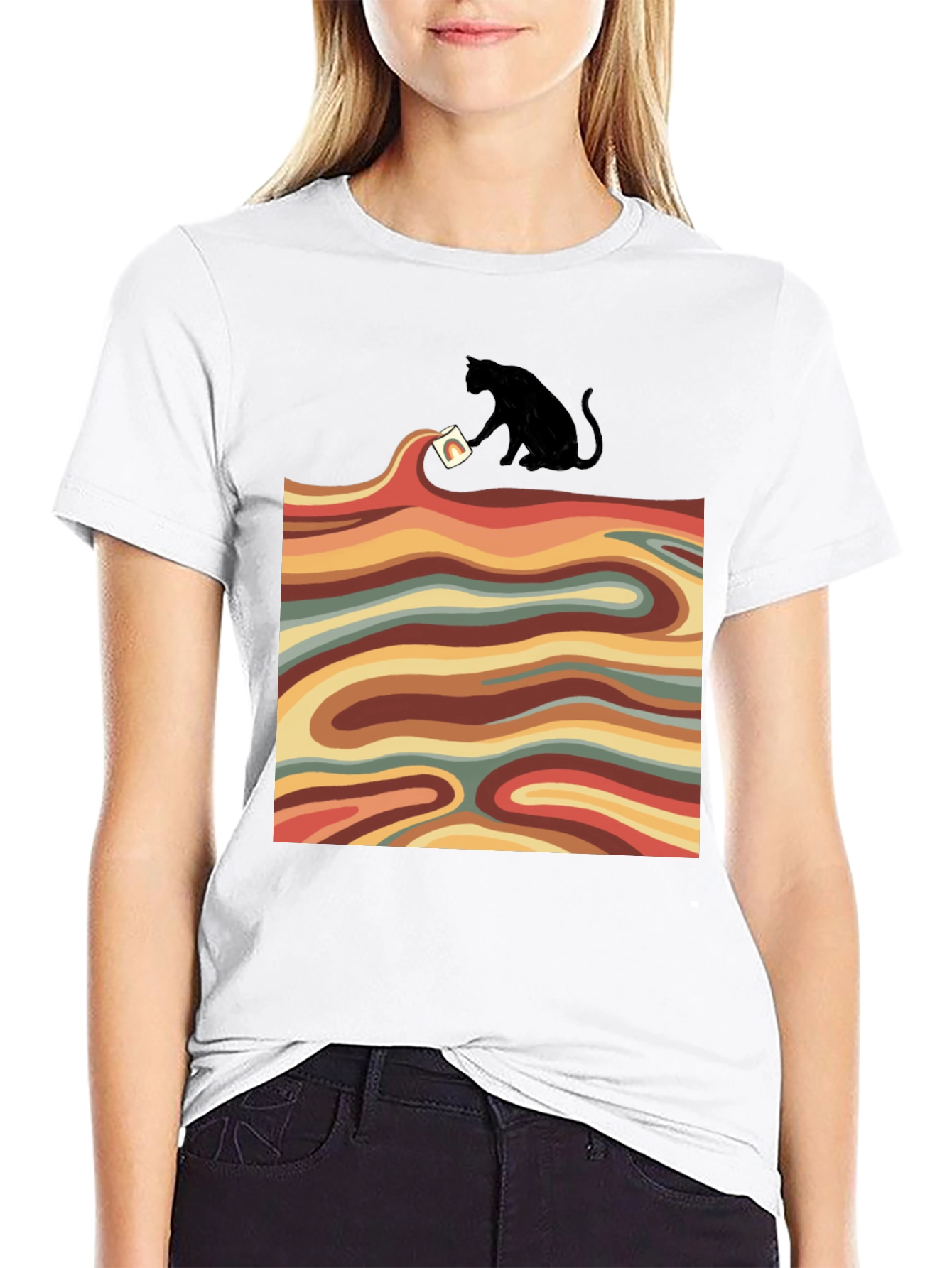 Retro Cat T-Shirt - Wavy Design