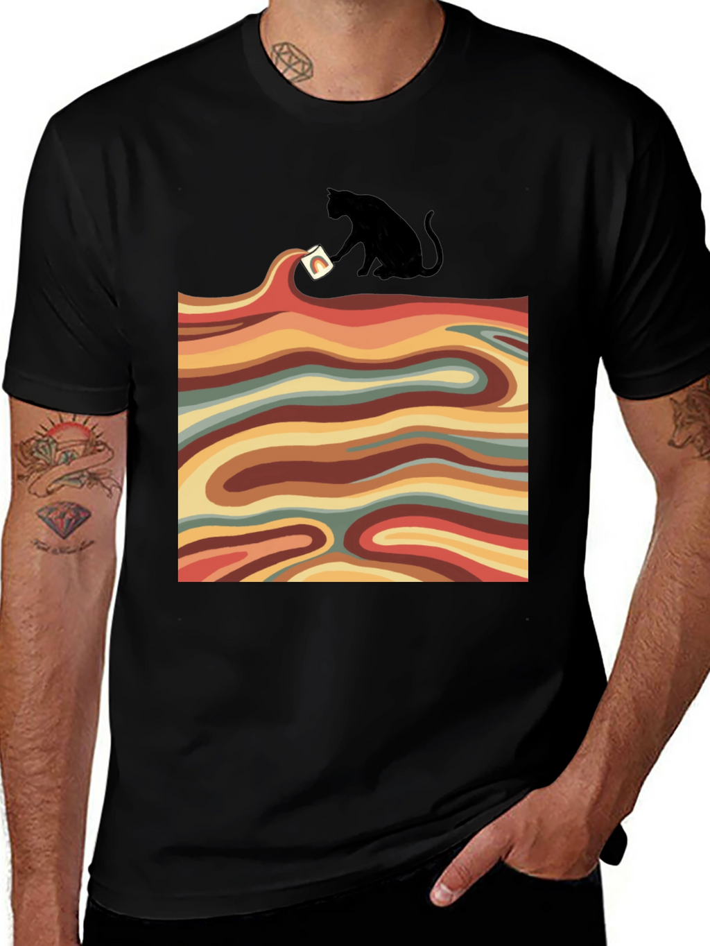 Retro Cat T-Shirt - Wavy Design