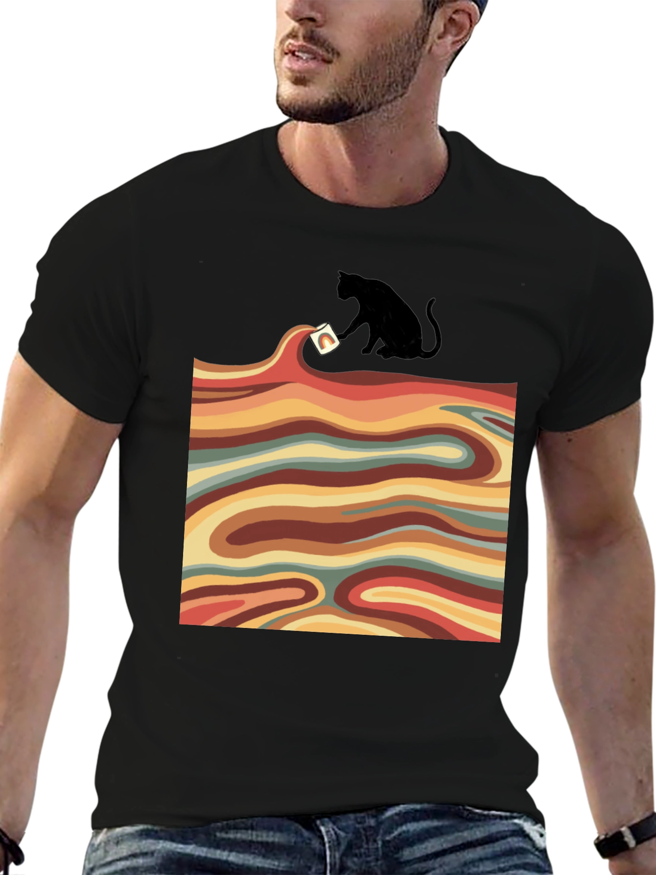 Retro Cat T-Shirt - Wavy Design