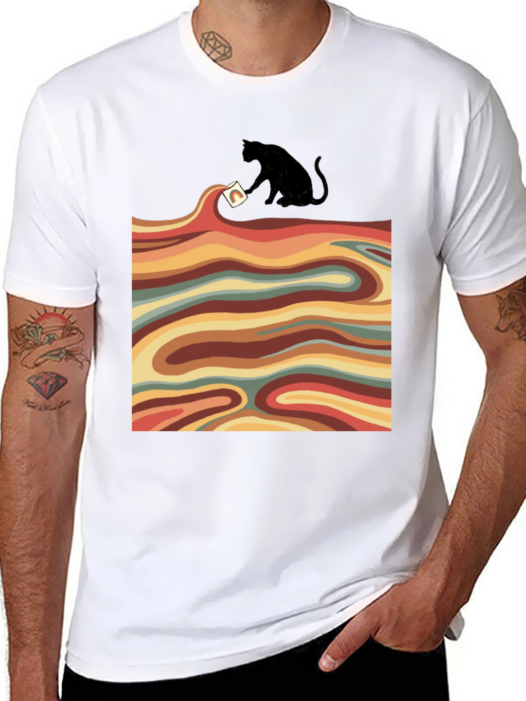 Retro Cat T-Shirt - Wavy Design