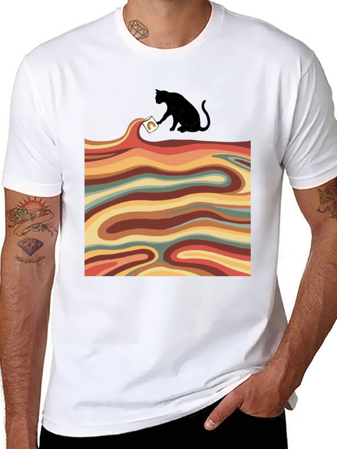 Retro Cat T-Shirt - Wavy Design