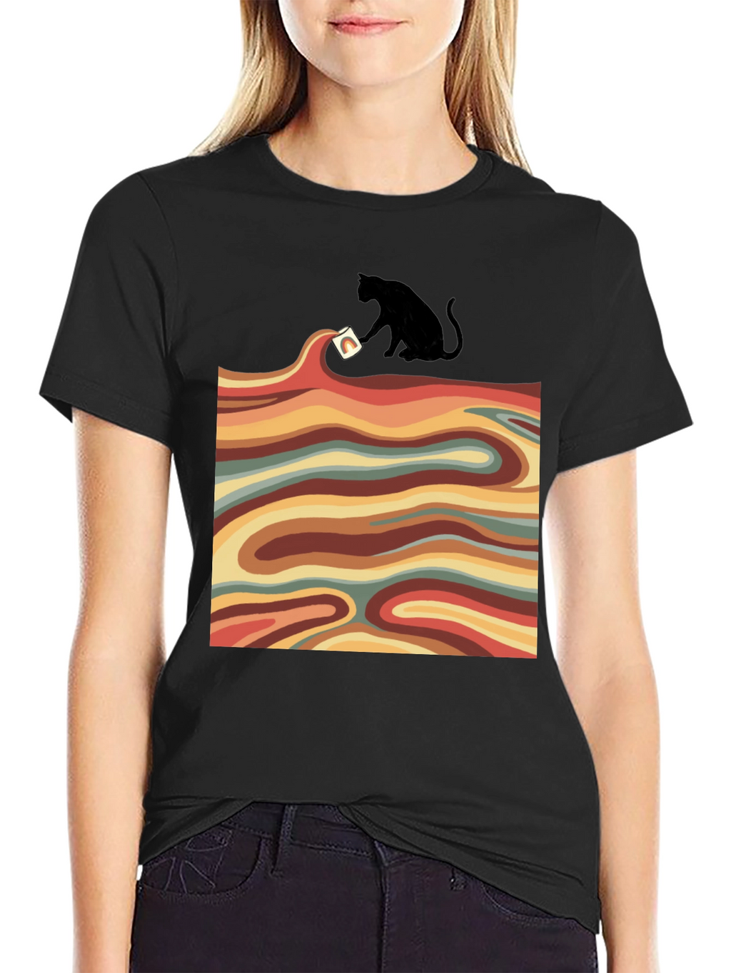 Retro Cat T-Shirt - Wavy Design