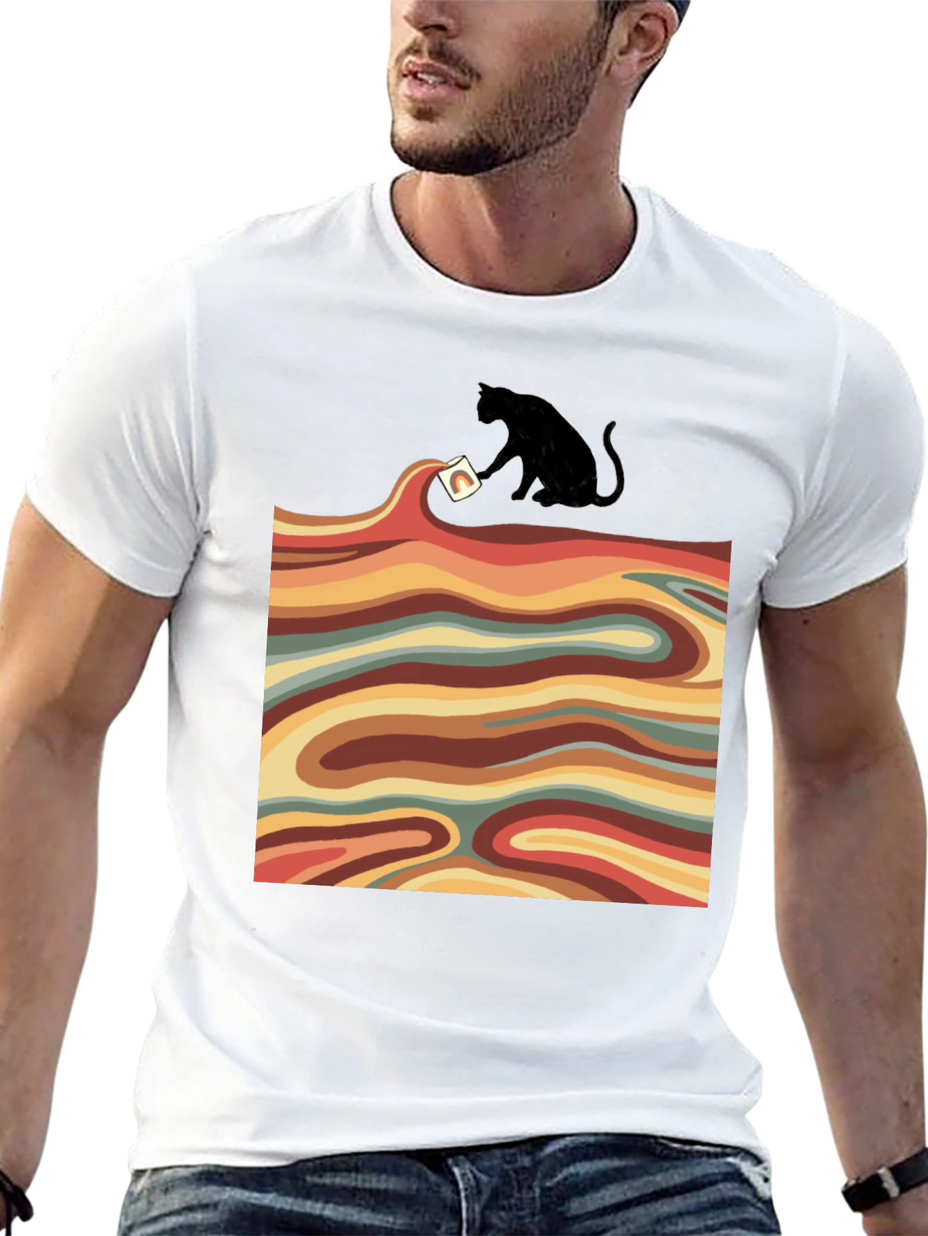Retro Cat T-Shirt - Wavy Design