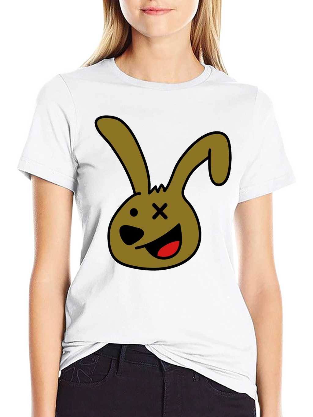 Cartoon Bunny Graphic Tee - Black Unisex T-Shirt