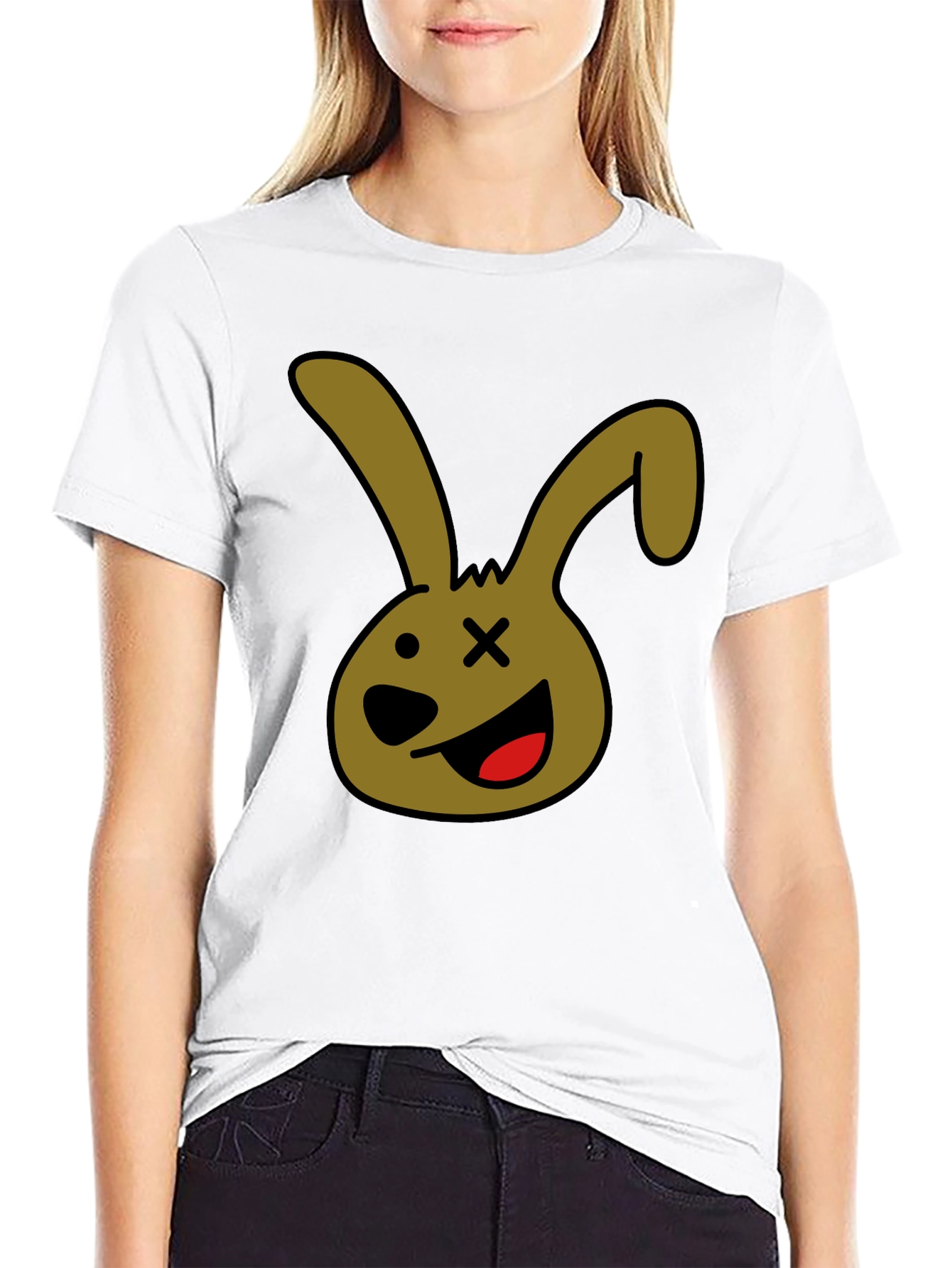 Cartoon Bunny Graphic Tee - Black Unisex T-Shirt