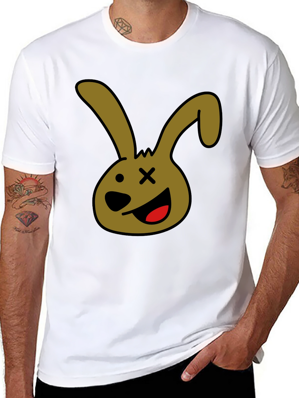 Cartoon Bunny Graphic Tee - Black Unisex T-Shirt