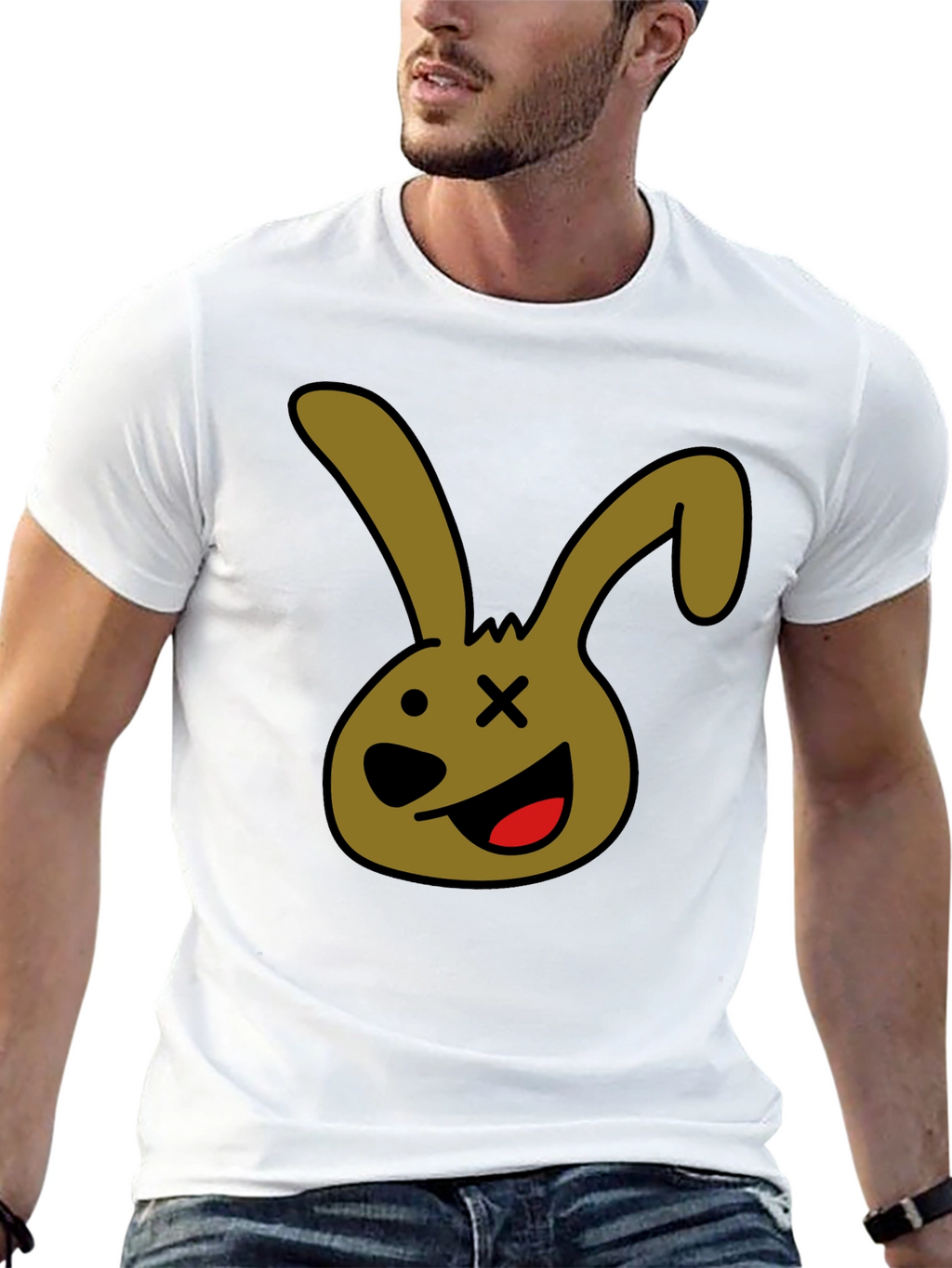 Cartoon Bunny Graphic Tee - Black Unisex T-Shirt