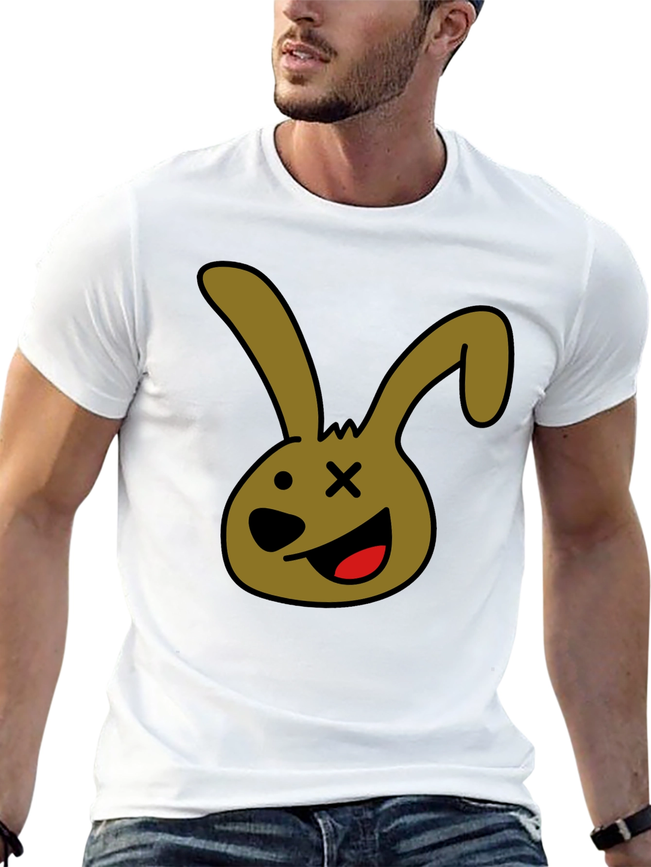 Cartoon Bunny Graphic Tee - Black Unisex T-Shirt