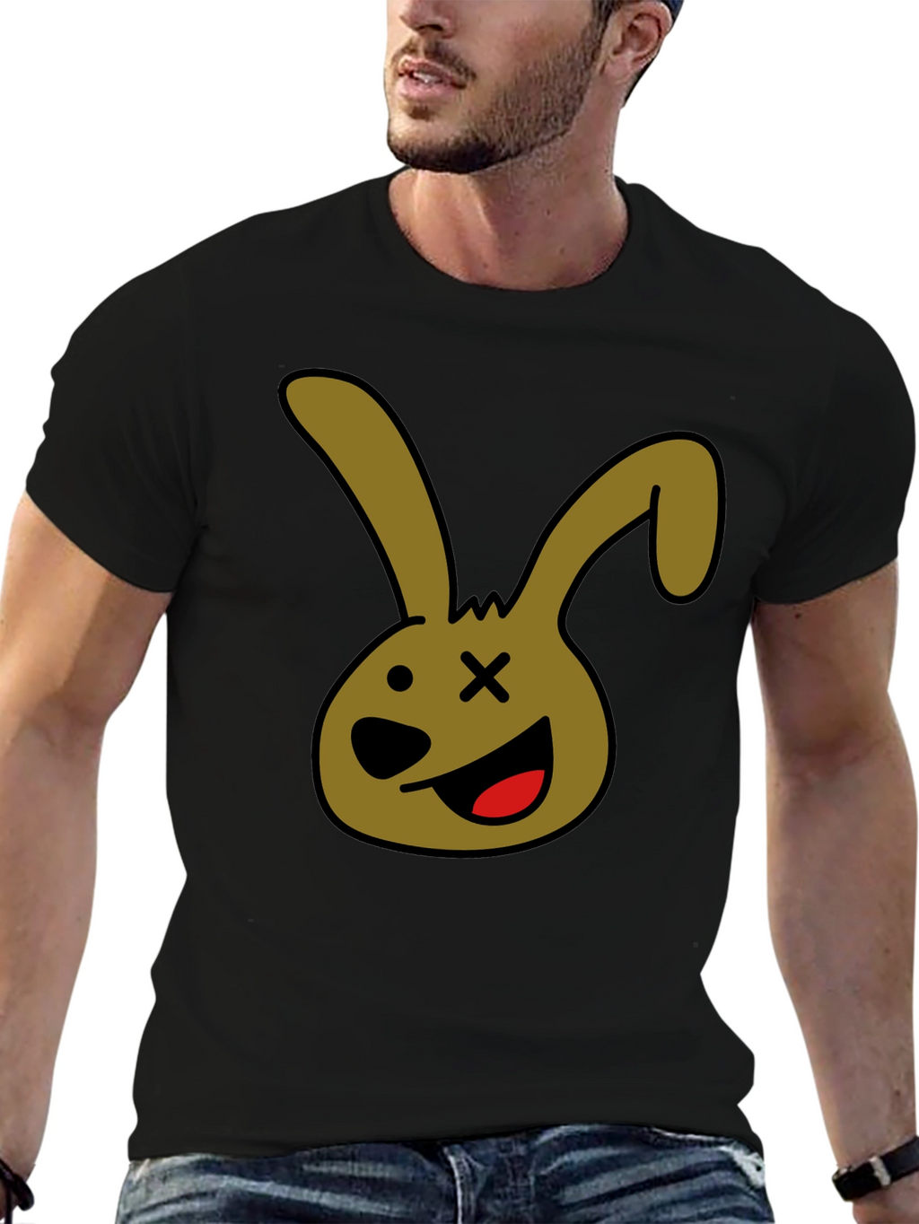 Cartoon Bunny Graphic Tee - Black Unisex T-Shirt