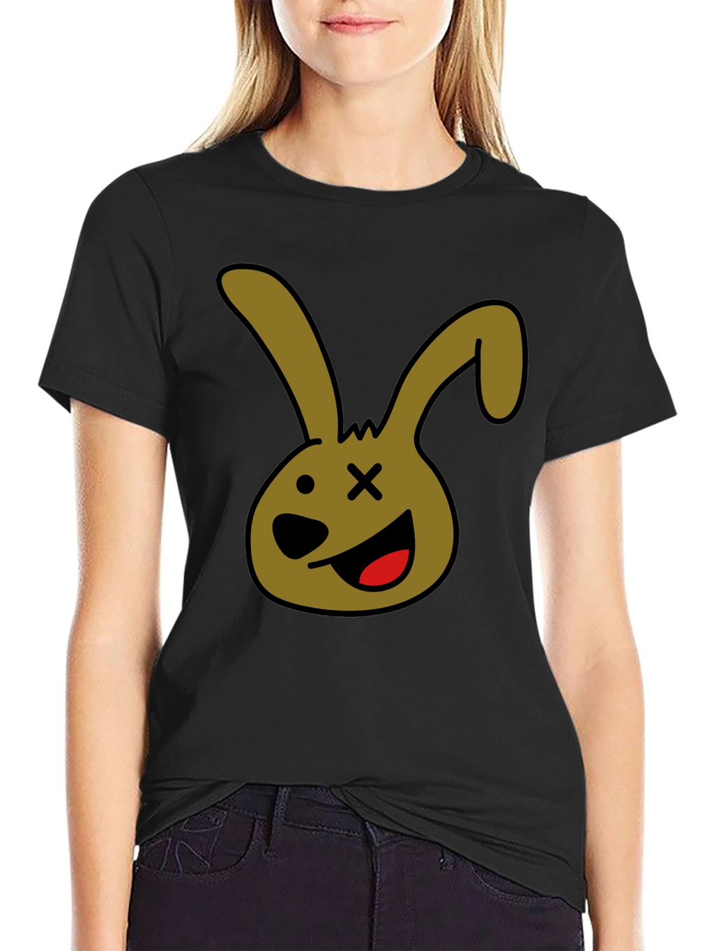Cartoon Bunny Graphic Tee - Black Unisex T-Shirt
