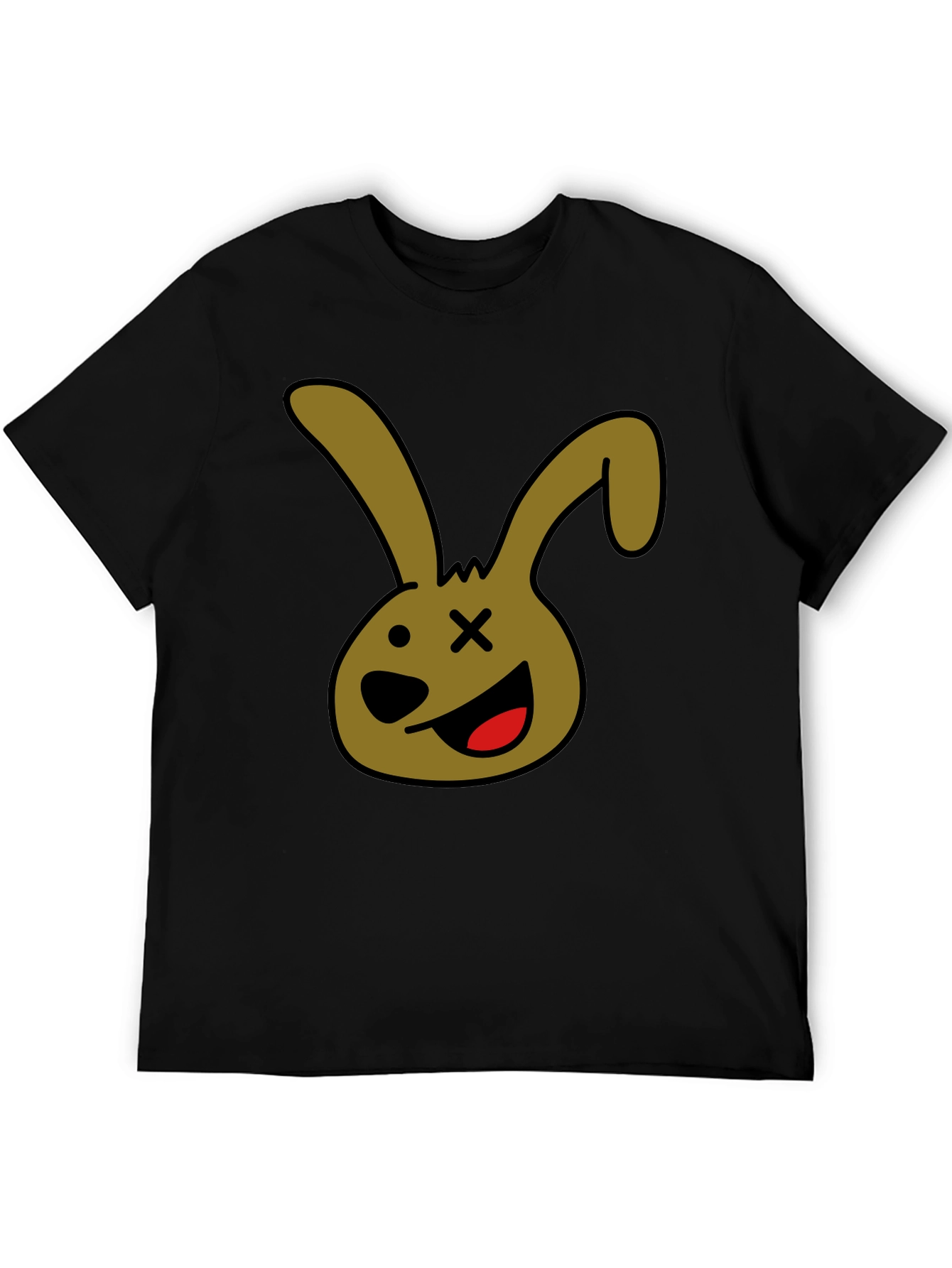 Cartoon Bunny Graphic Tee - Black Unisex T-Shirt