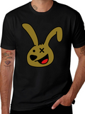 Cartoon Bunny Graphic Tee - Black Unisex T-Shirt