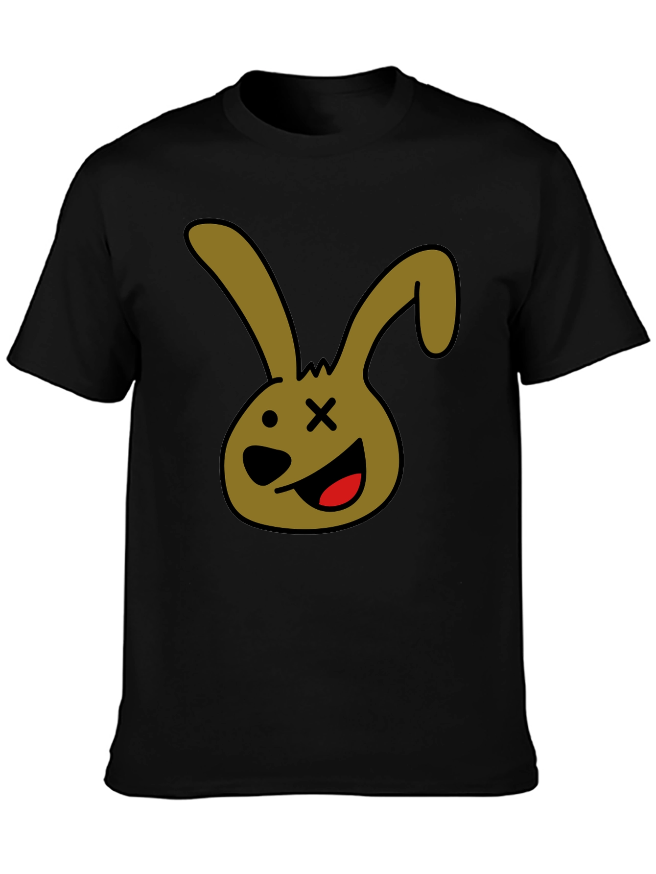 Cartoon Bunny Graphic Tee - Black Unisex T-Shirt