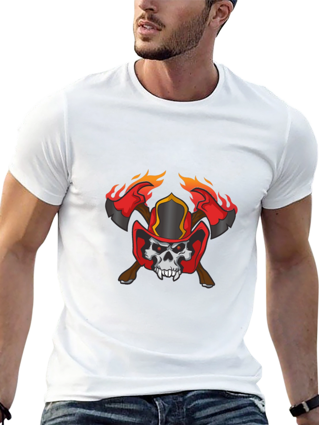 Skull Firefighter Axe Graphic T-Shirt