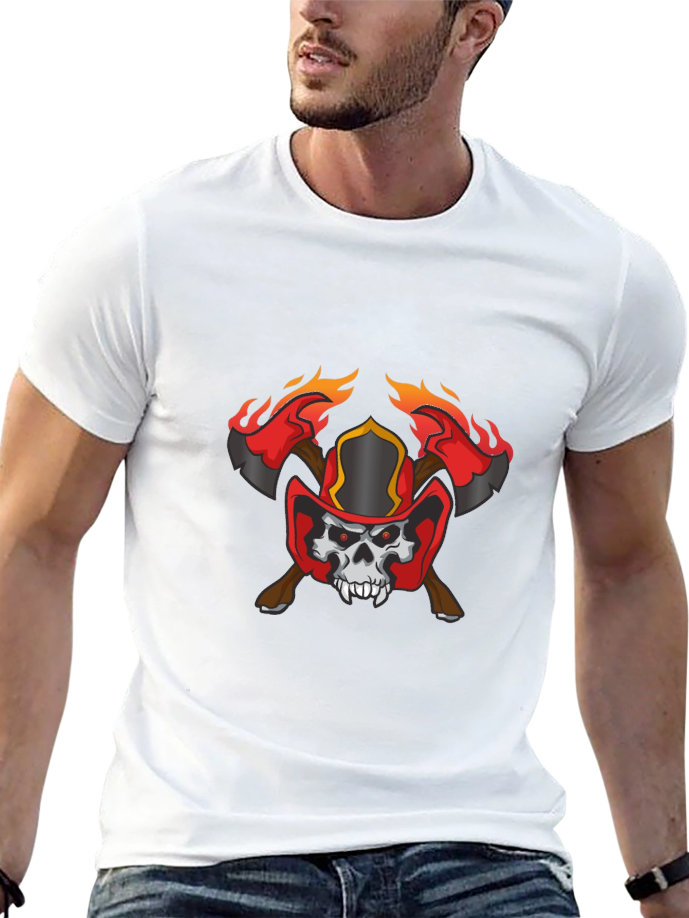 Skull Firefighter Axe Graphic T-Shirt