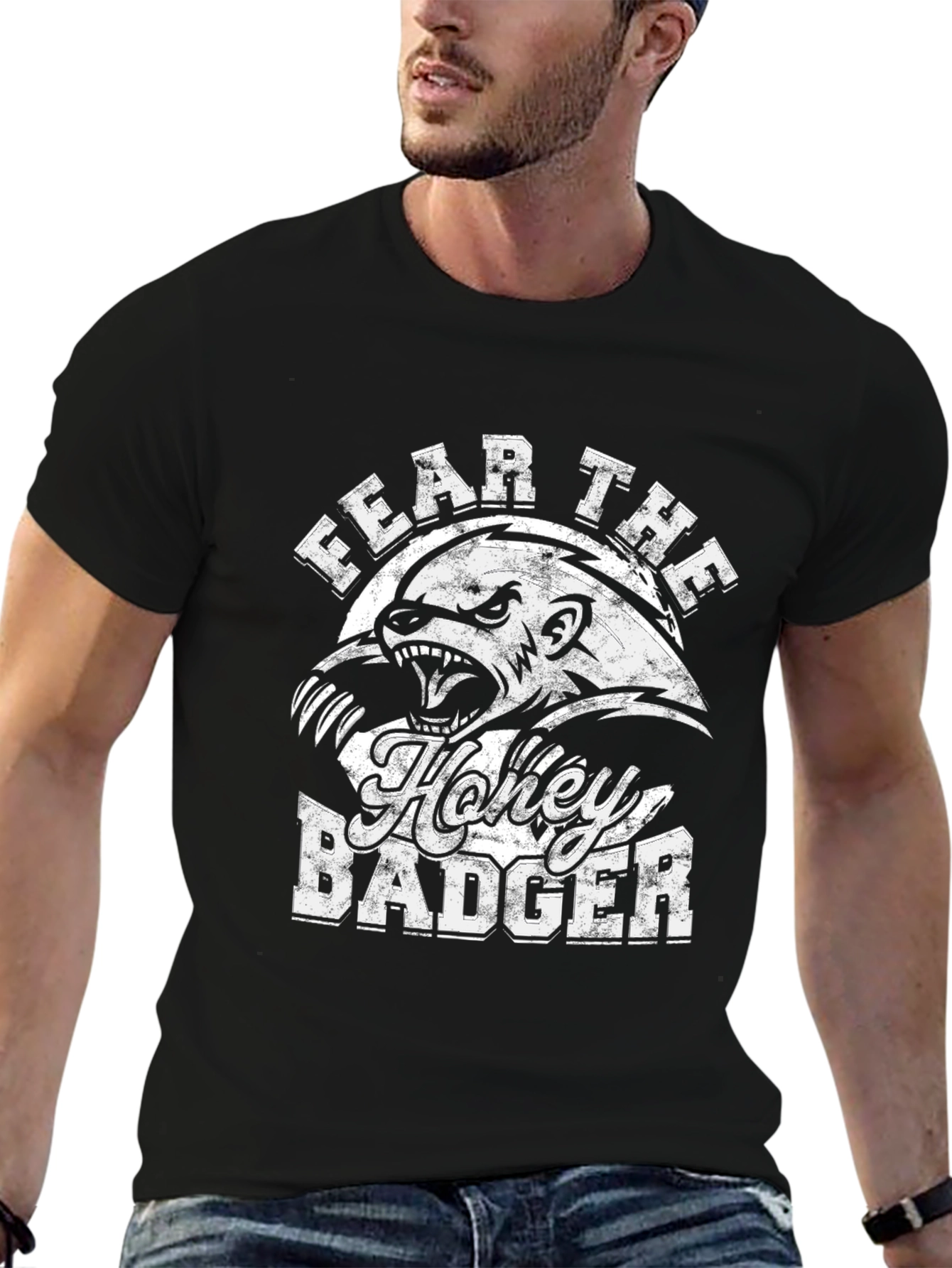 Fear the Honey Badger Black Graphic T-Shirt