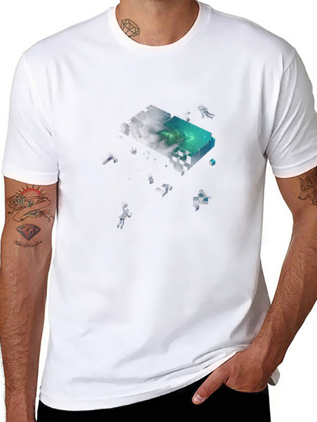 Astronaut Pixel Block Graphic Black T-Shirt