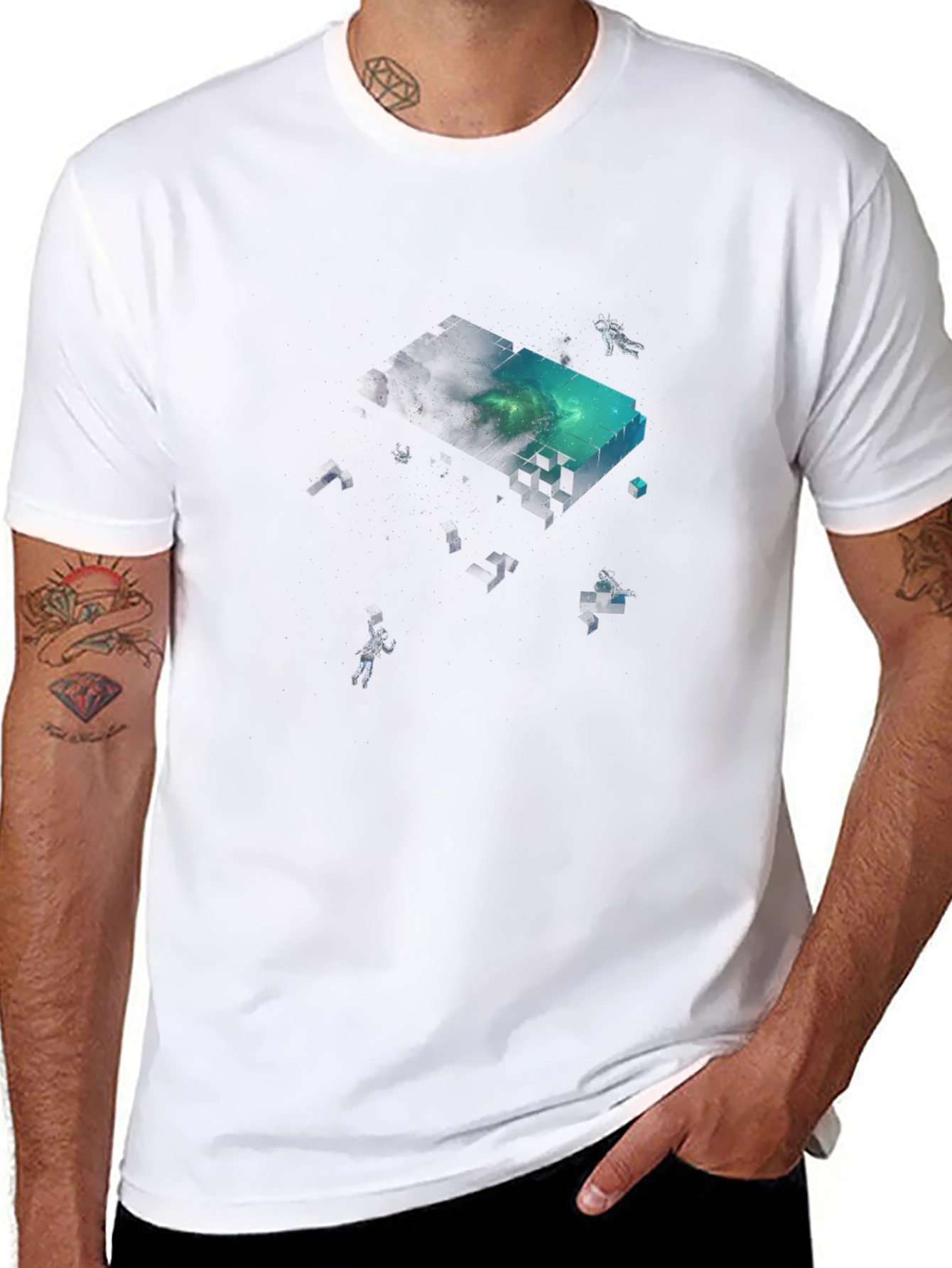 Astronaut Pixel Block Graphic Black T-Shirt