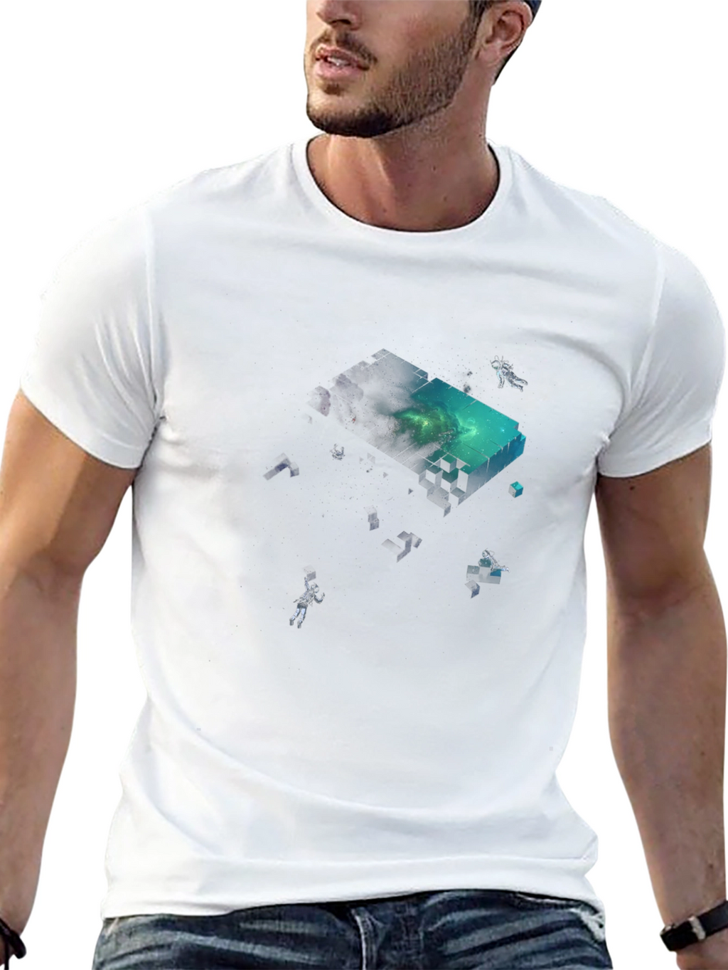 Astronaut Pixel Block Graphic Black T-Shirt