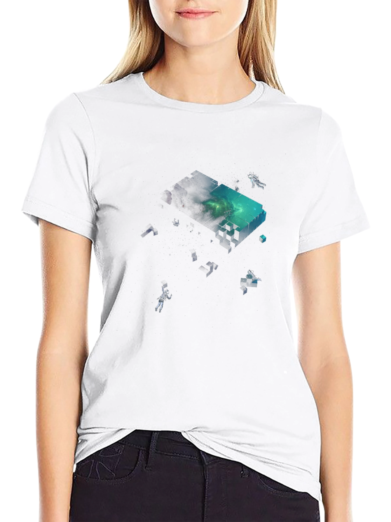 Astronaut Pixel Block Graphic Black T-Shirt