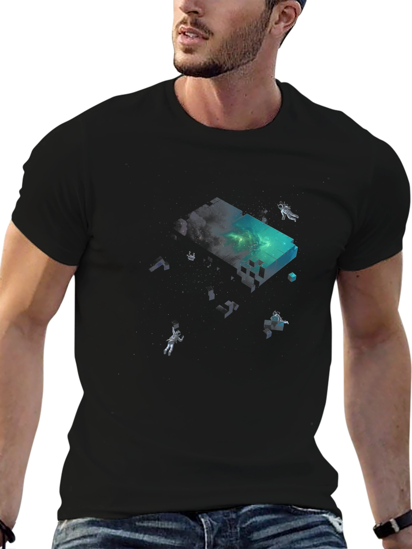 Astronaut Pixel Block Graphic Black T-Shirt