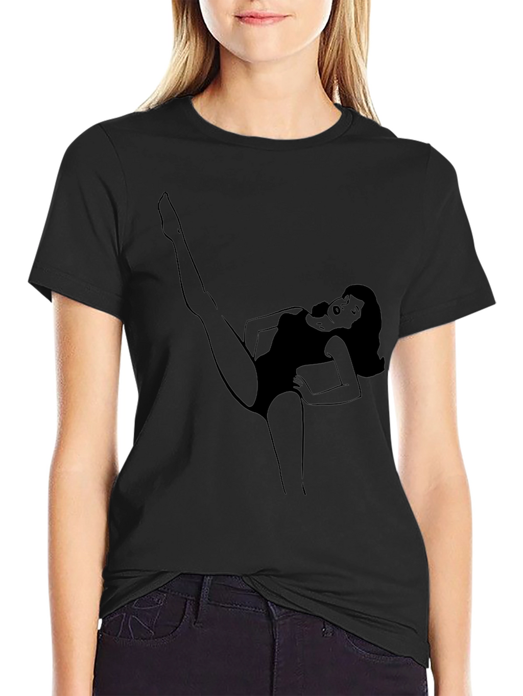 Retro Cartoon Woman Tee - Black