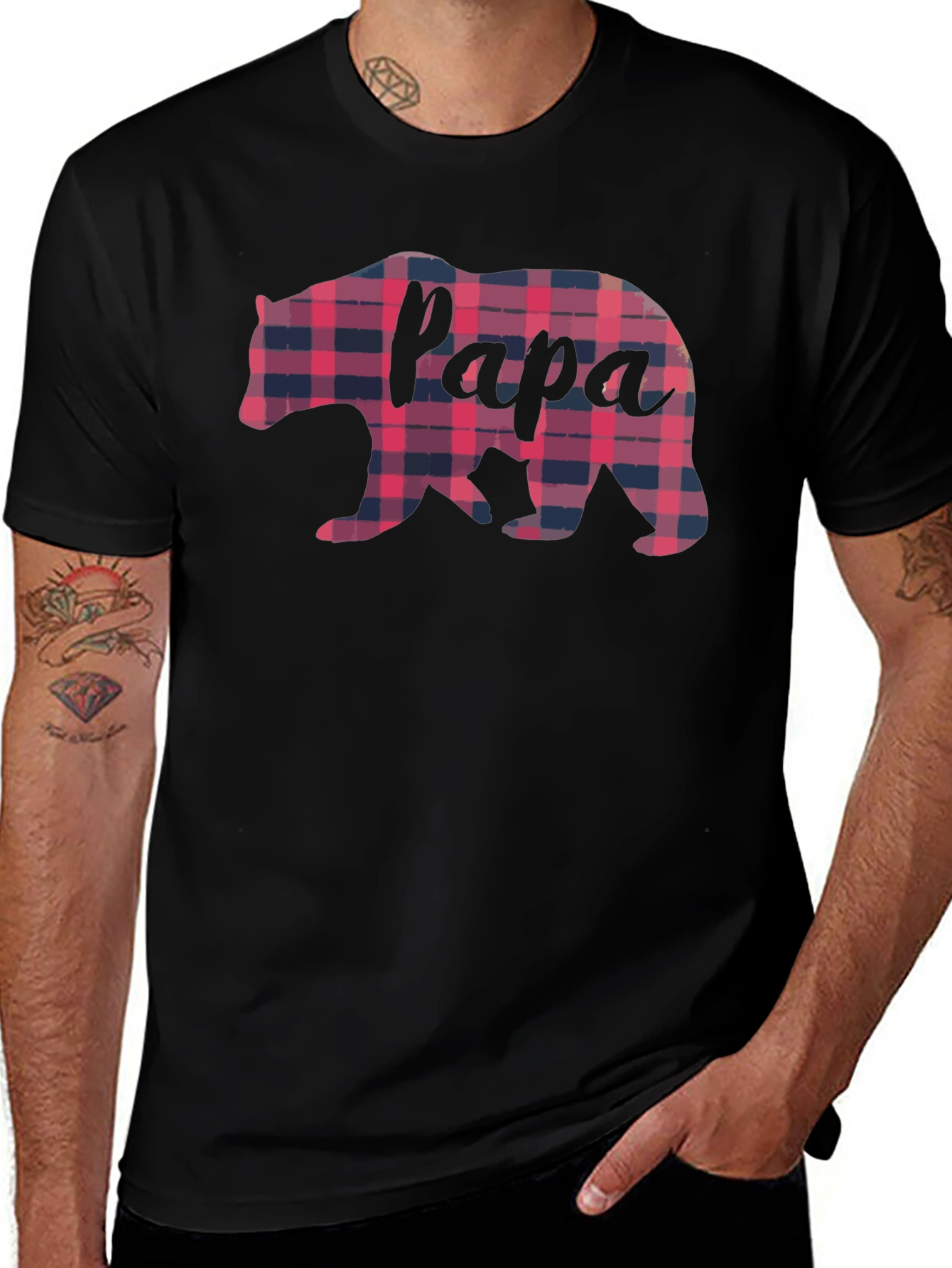 Papa Bear Plaid Graphic Tee - Fathers Day Gift