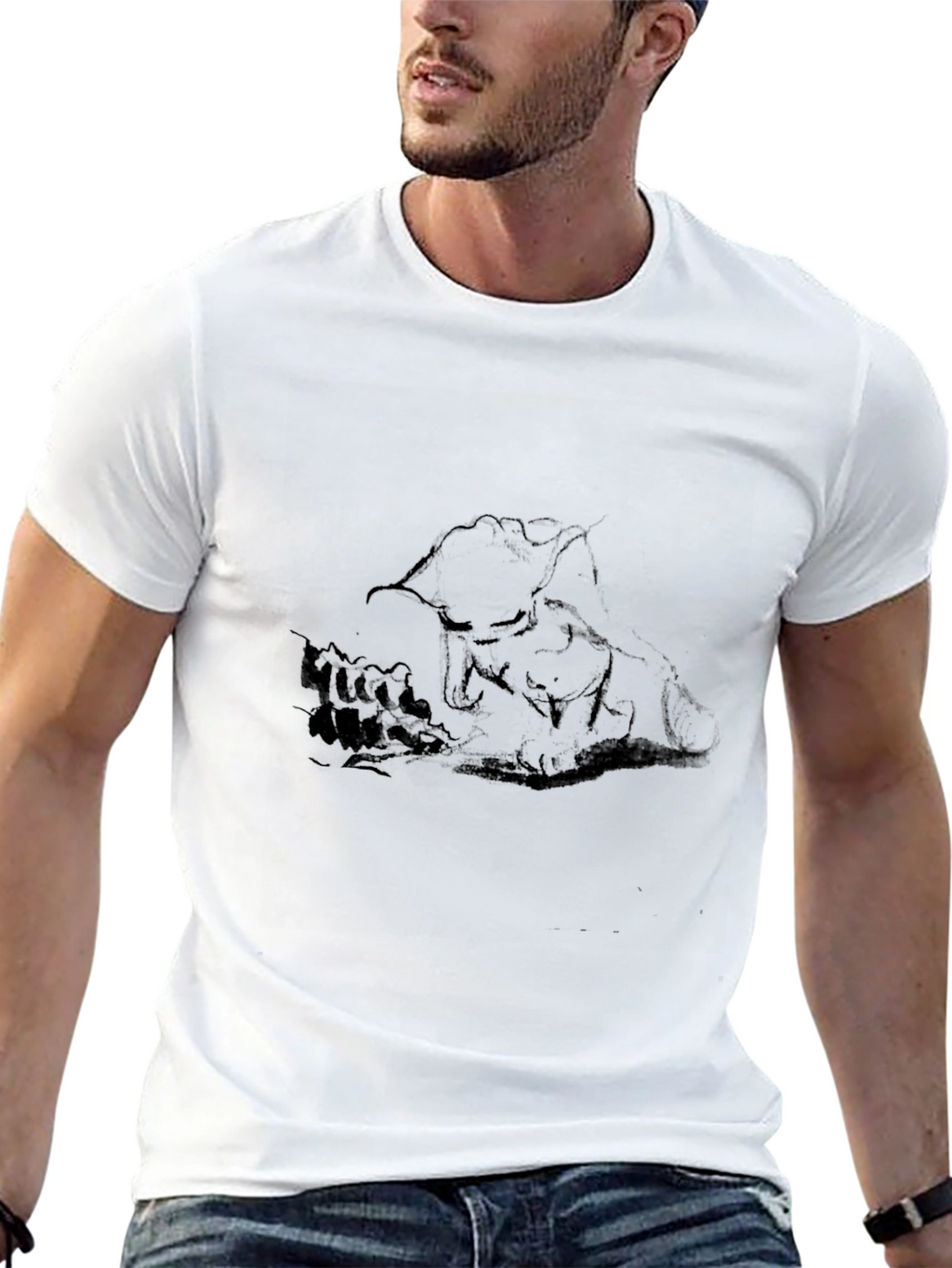 Black T-Shirt with Abstract Graphic Print