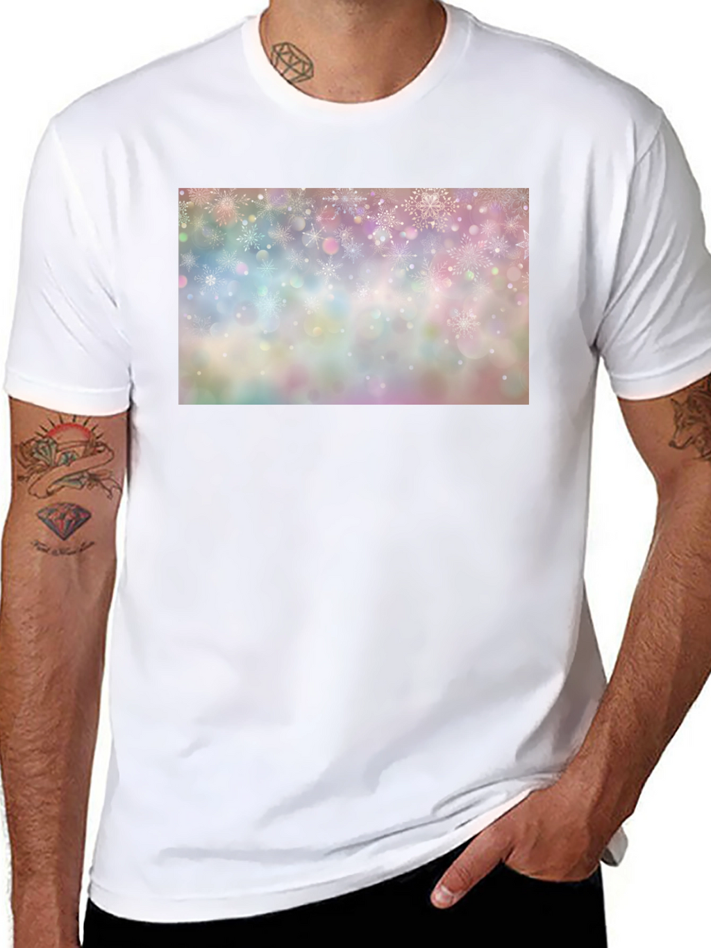 Snowflake Pattern Black Crew Neck T-Shirt