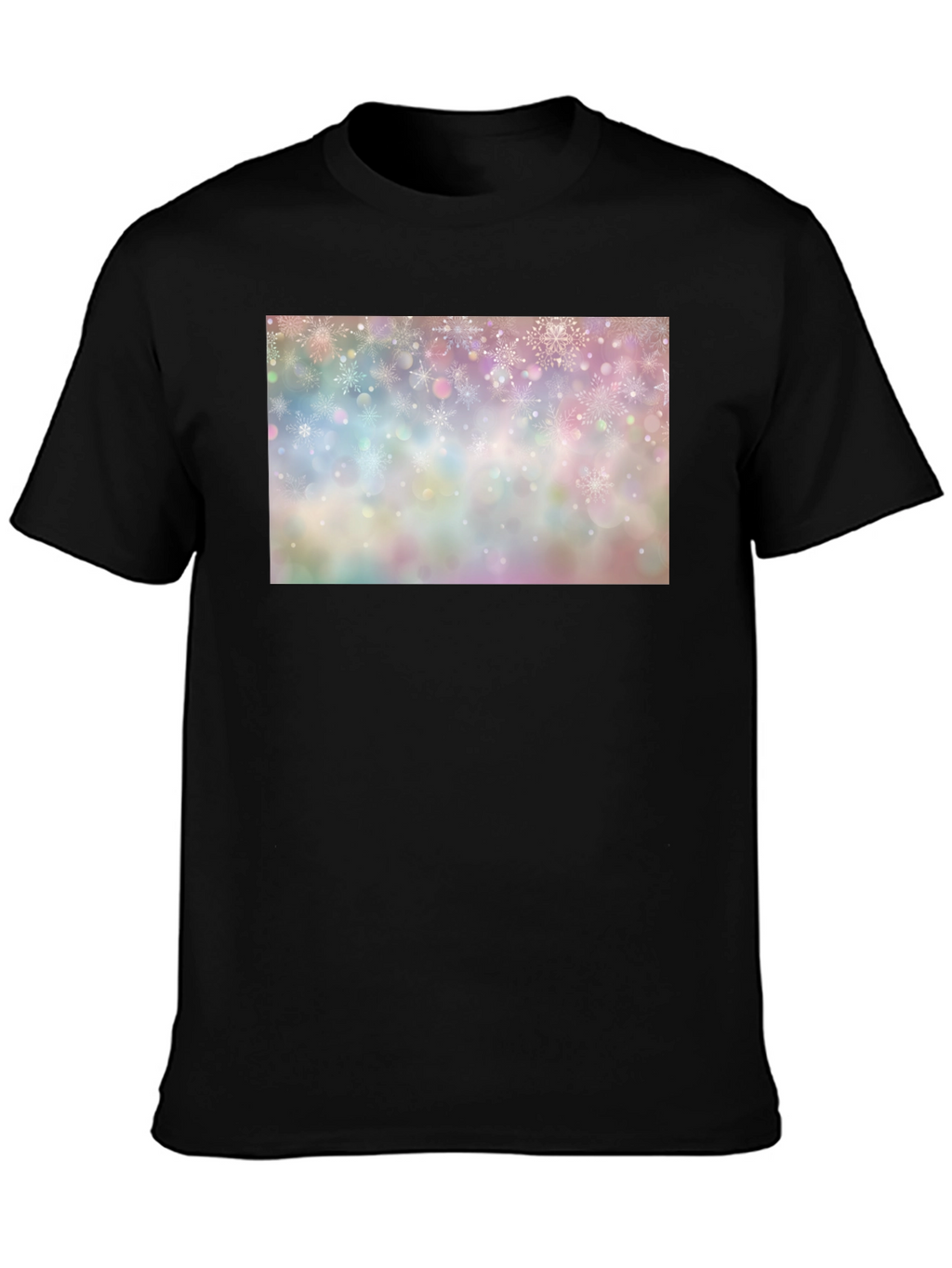 Snowflake Pattern Black Crew Neck T-Shirt