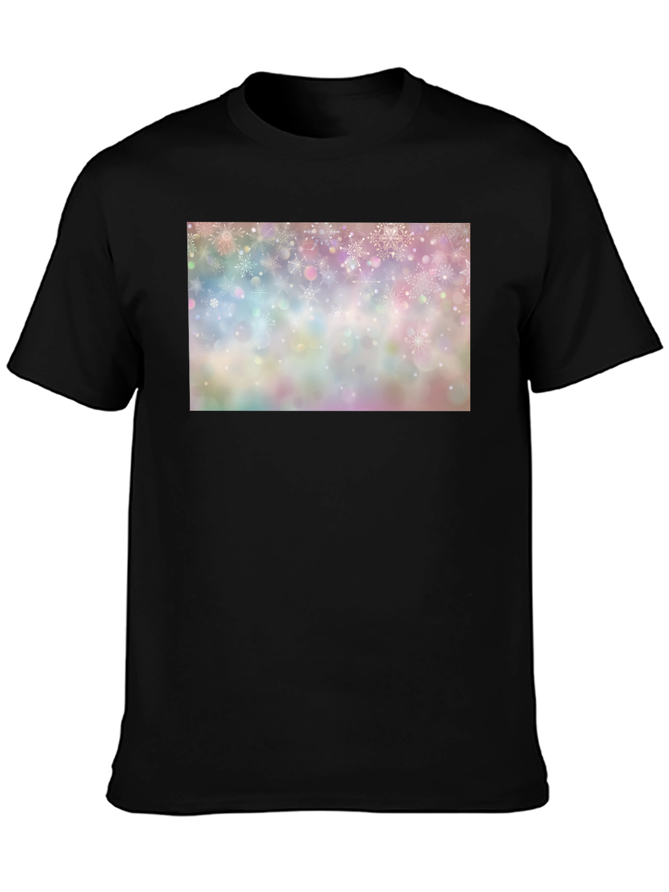 Snowflake Pattern Black Crew Neck T-Shirt