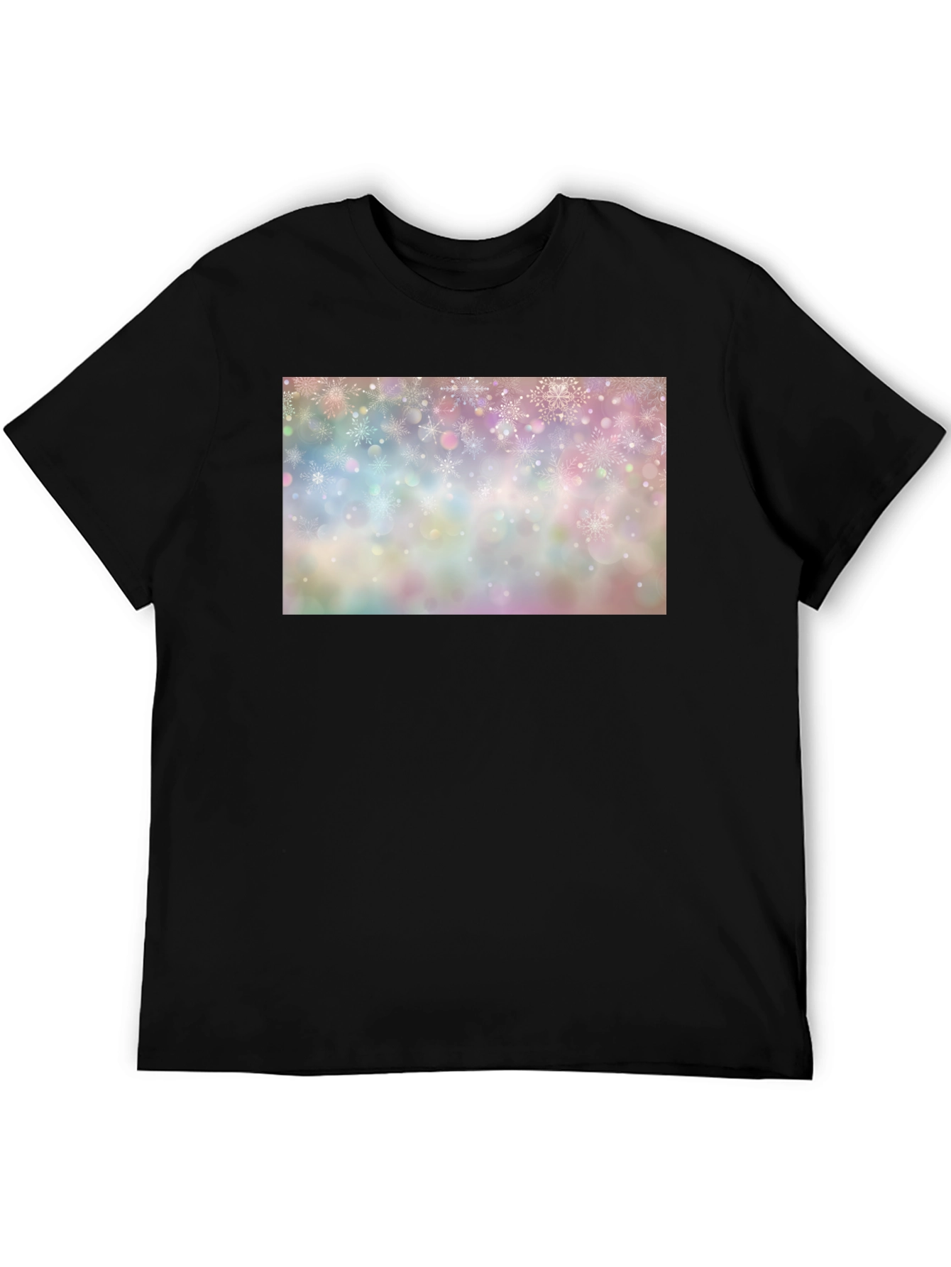 Snowflake Pattern Black Crew Neck T-Shirt