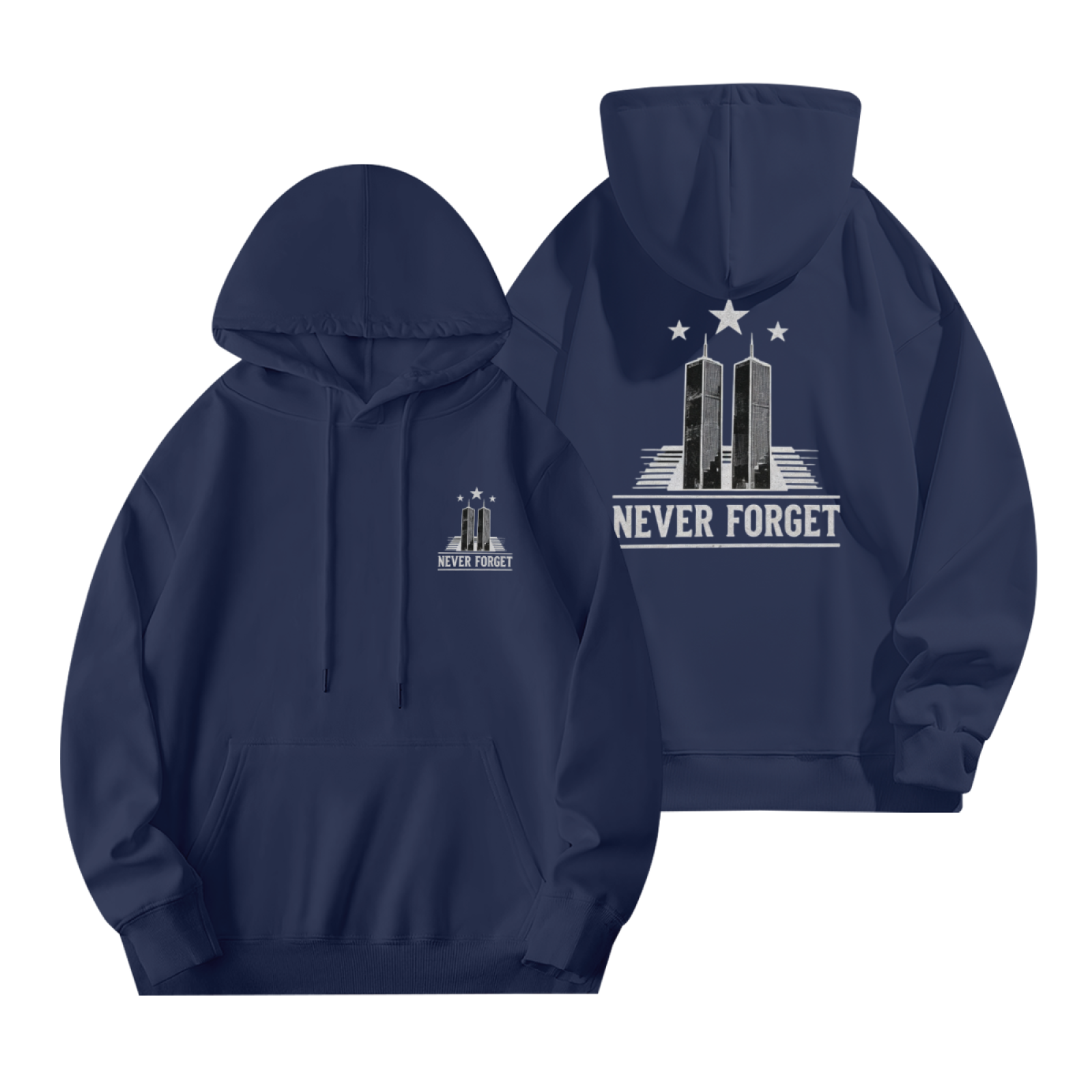 Never Forget Twin Towers Minimal Memorial Double?Sided Print Hoodie