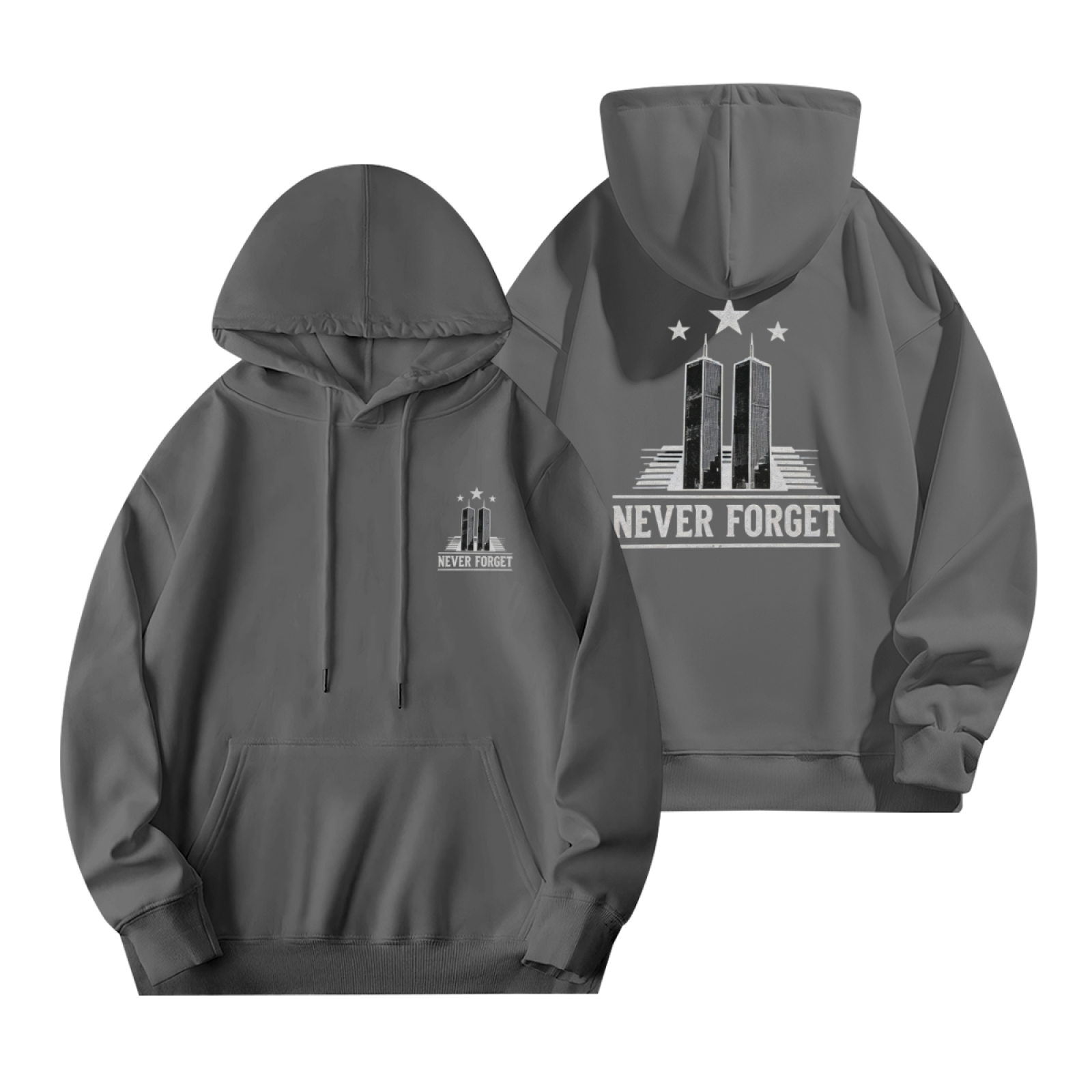 Never Forget Twin Towers Minimal Memorial Double?Sided Print Hoodie