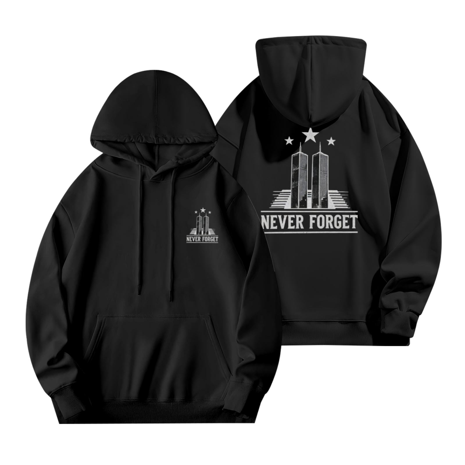 Never Forget Twin Towers Minimal Memorial Double?Sided Print Hoodie
