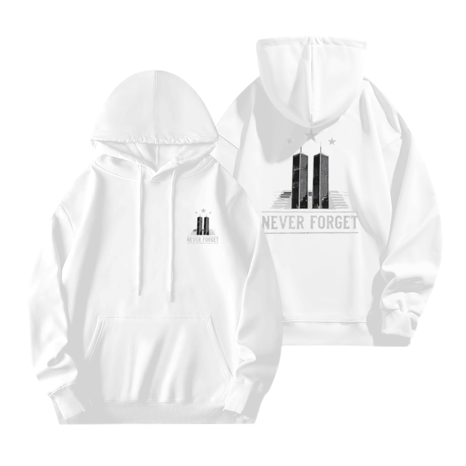 Never Forget Twin Towers Minimal Memorial Double?Sided Print Hoodie