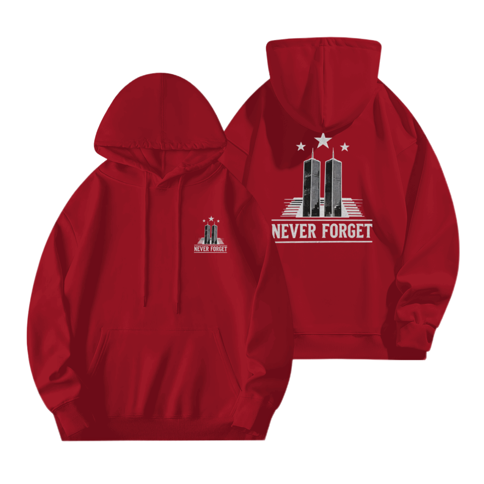 Never Forget Twin Towers Minimal Memorial Double?Sided Print Hoodie