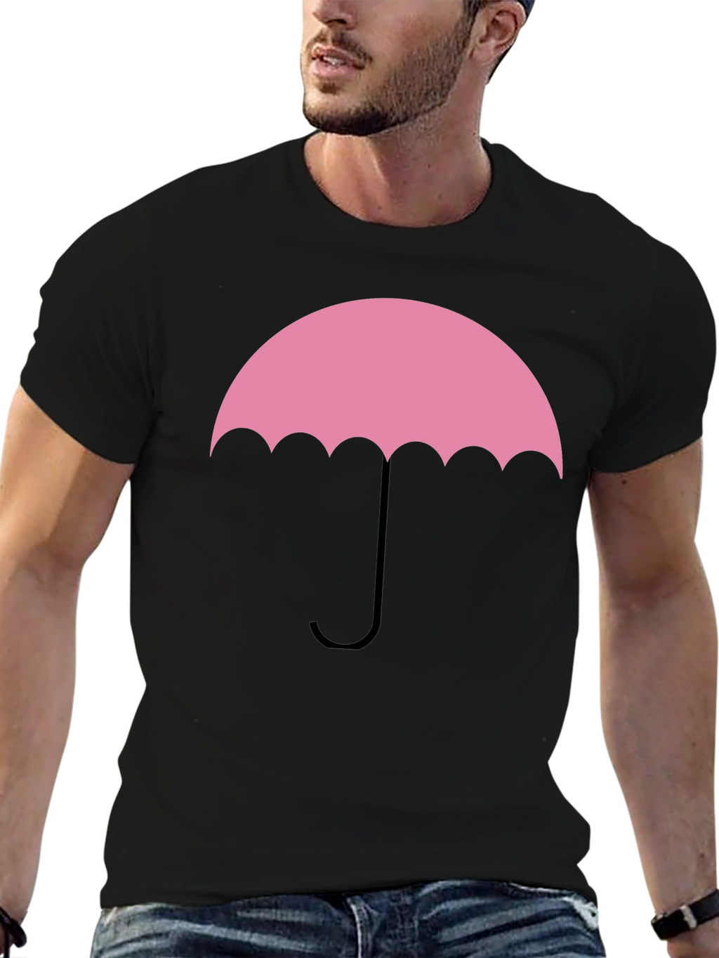 Pink Umbrella Graphic Tee - Stylish Cotton T-Shirt