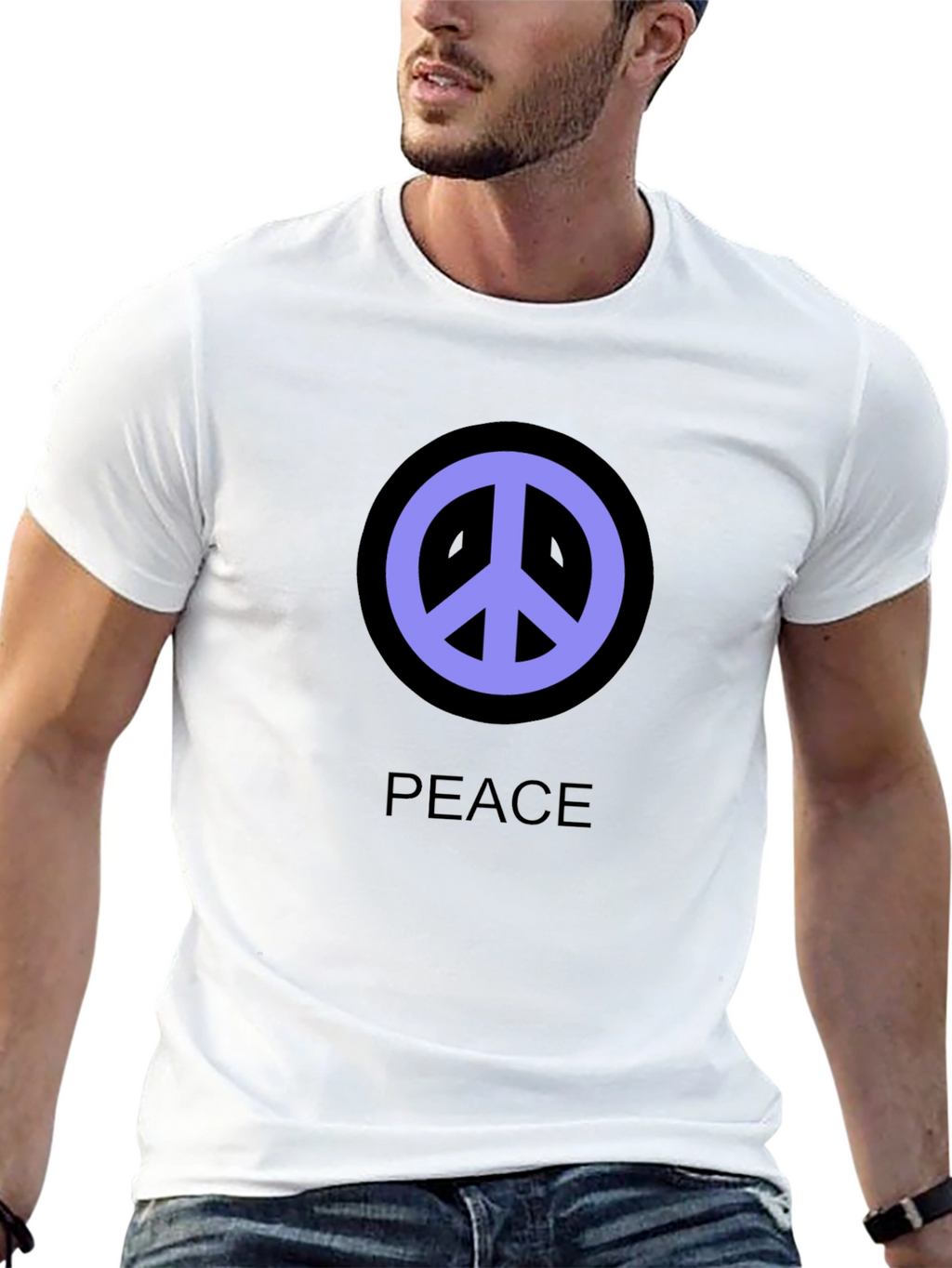 Peace Symbol T-Shirt - Black Cotton Casual Tee