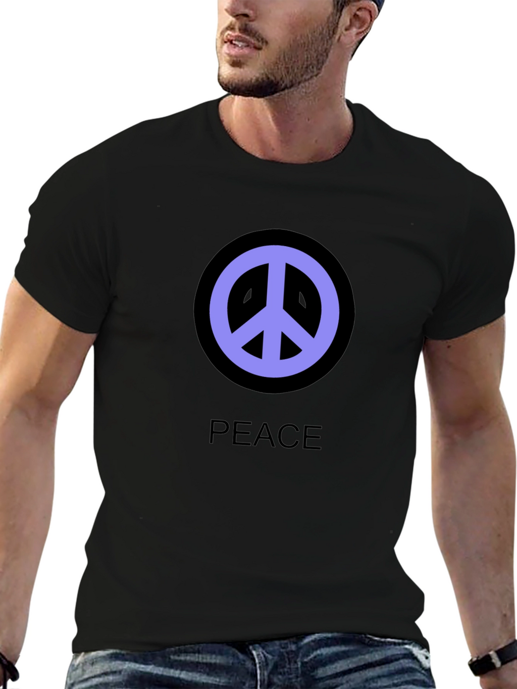 Peace Symbol T-Shirt - Black Cotton Casual Tee