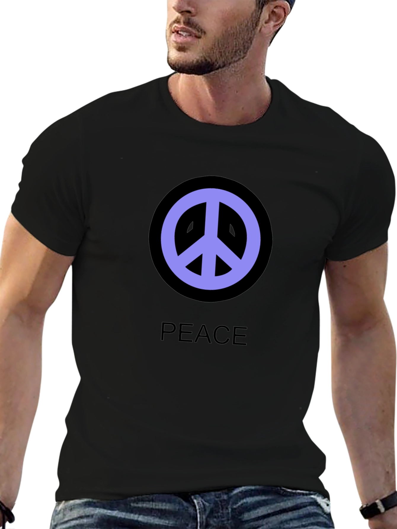 Peace Symbol T-Shirt - Black Cotton Casual Tee