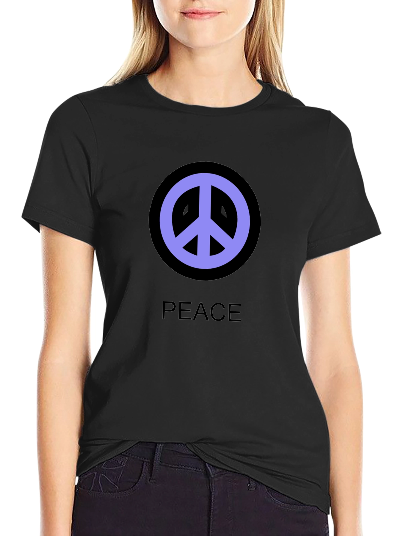 Peace Symbol T-Shirt - Black Cotton Casual Tee