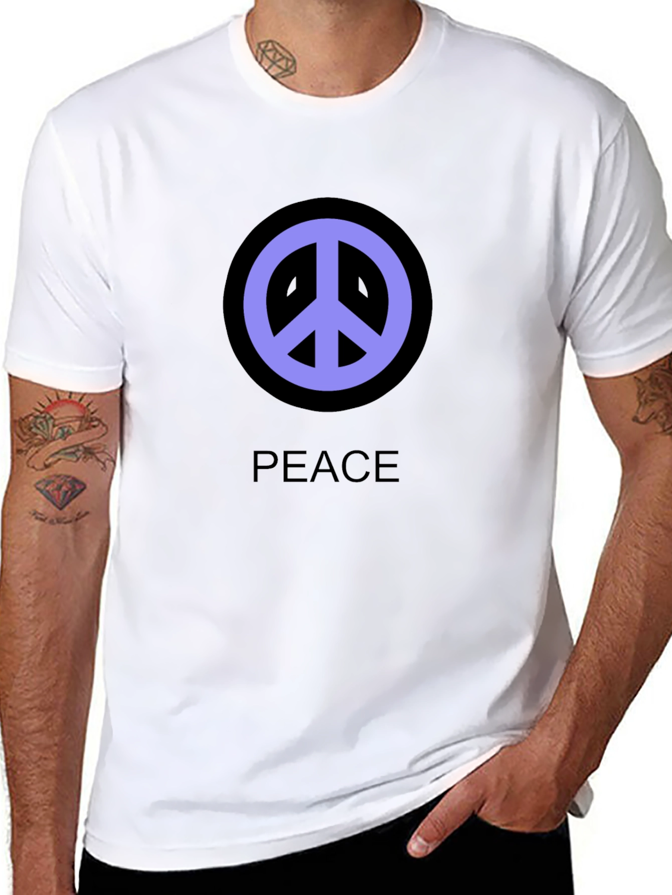 Peace Symbol T-Shirt - Black Cotton Casual Tee