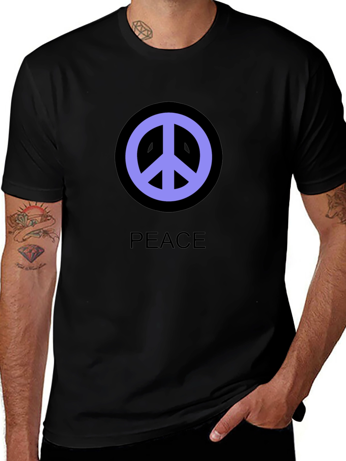 Peace Symbol T-Shirt - Black Cotton Casual Tee