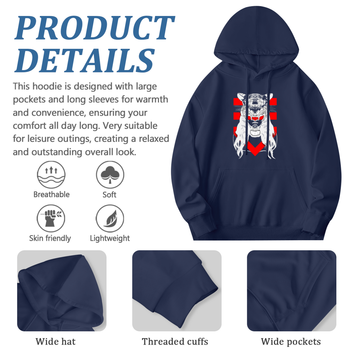 White Tiger Hoodie - Wild Cat Graphic Sweatshirt for Tiger Lovers & Fierce Fashion